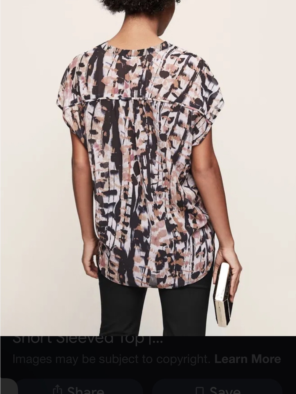 Reiss Abstract V-Neck Cap Sleeve Blouse - Pink, Black, Cream - Picture 3 of 11